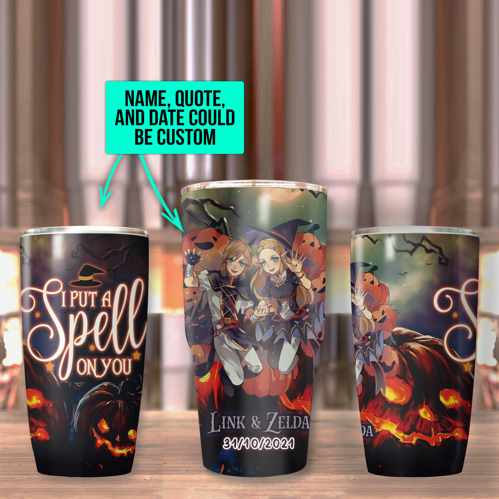 Personalized The Legend of Zelda Link & Zelda Halloween Tumbler   