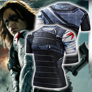 Captain America: The Winter Soldier Bucky Barnes Cosplay Short Sleeve Compression T-shirt US/EU XXS  