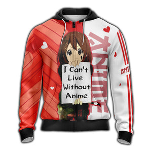I Can't Live Without Anime Unisex 3D T-shirt Zip Hoodie   