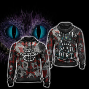 Alice In The Wonderland - We're All Mad Here Unisex 3D T-shirt Zip Hoodie XS 