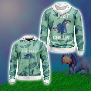 Eeyore Just Chillin Style Unisex 3D T-shirt Zip Hoodie XS 