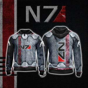Mass Effect - N7 New Look Unisex 3D T-shirt Zip Hoodie XS 