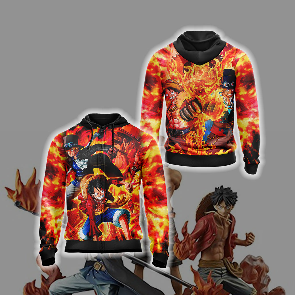 One Piece - Luffy, Sabo, Ace Unisex 3D T-shirt Zip Hoodie S 
