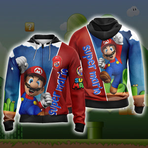 Mario Bros Unisex 3D T-shirt Zip Hoodie XS 