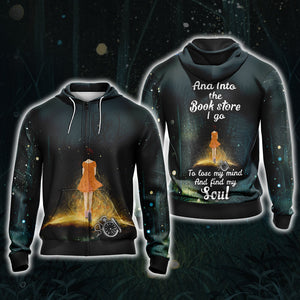 And Into The Book Store I Go To Lose My Mind And Find My Soul Unisex 3D T-shirt Zip Hoodie XS 