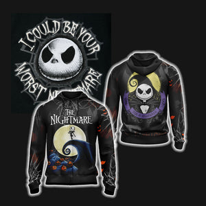 Nightmare Before Christmas - Jack Skellington Unisex 3D T-shirt Zip Hoodie XS 