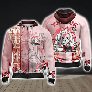 Ninetail fox Spirit-Customized Unisex 3D T-shirt Zip Hoodie XS 