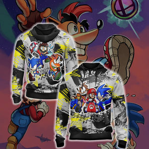 Crash Bandicoot x Mario x Sonic The Hedgehog Unisex 3D T-shirt Zip Hoodie S 