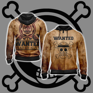 One Piece - Wanted Dead or Alive Unisex 3D T-shirt Zip Hoodie XS 