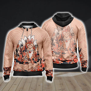 Nine Tail Fox Unisex 3D T-shirt Zip Hoodie XS 