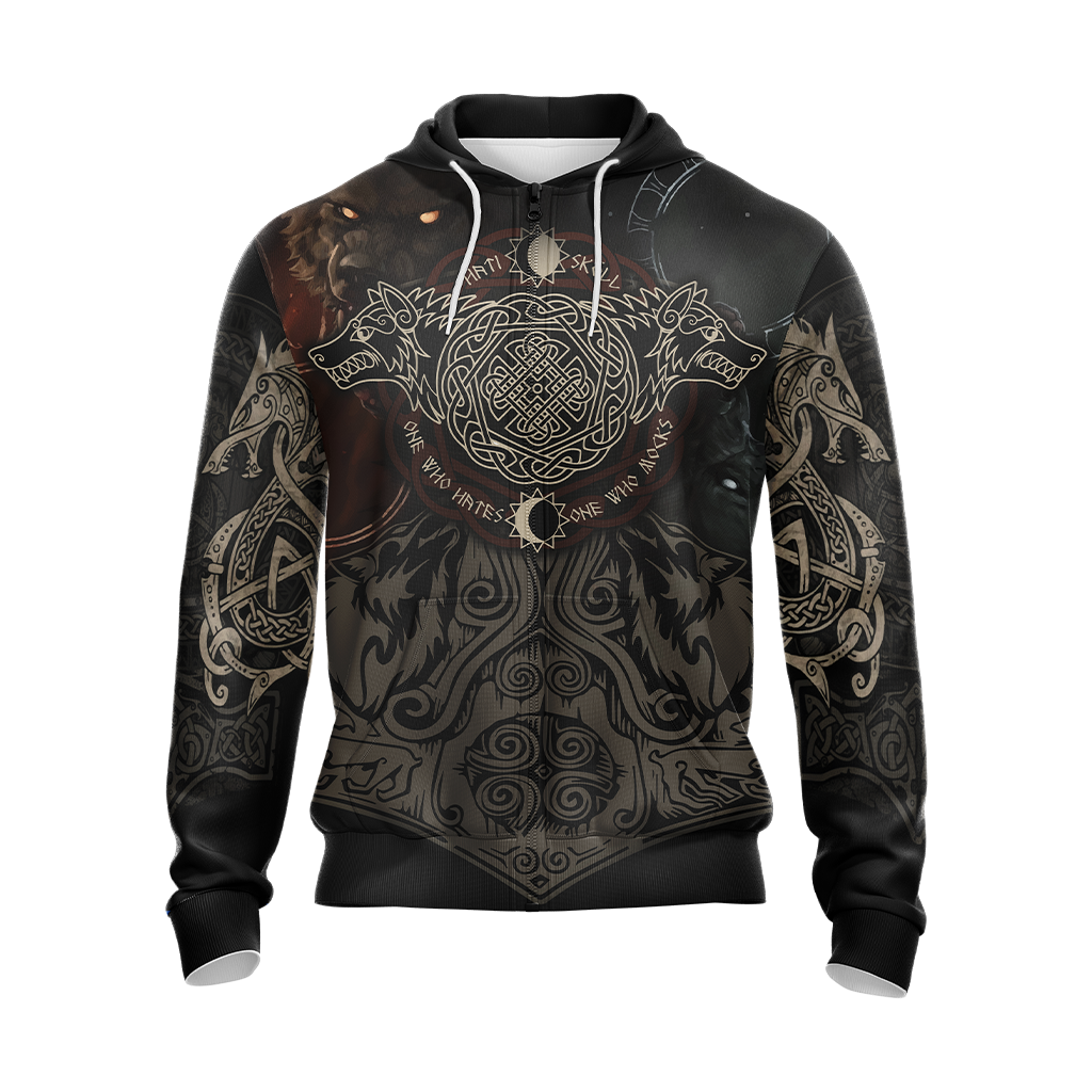 Vikings - The Sons Fenrir The Wolf Hati & Sköll - One Who Hates One Who Mocks Unisex 3D T-shirt Zip Hoodie Pullover Hoodie   