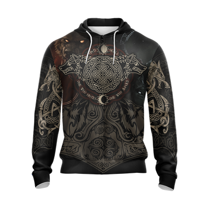 Vikings - The Sons Fenrir The Wolf Hati & Sköll - One Who Hates One Who Mocks Unisex 3D T-shirt Zip Hoodie Pullover Hoodie   