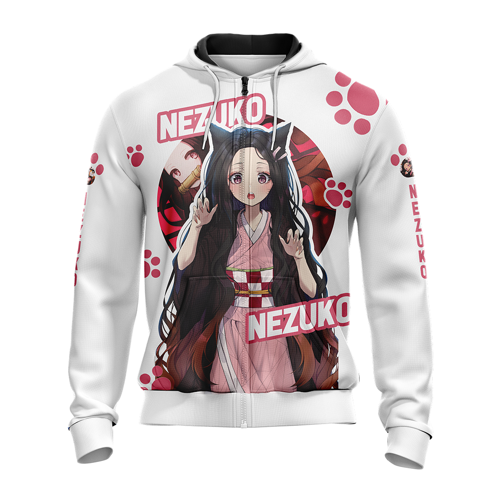 Nezuko Demon Slayer All Over Print T-shirt Zip Hoodie Pullover Hoodie   