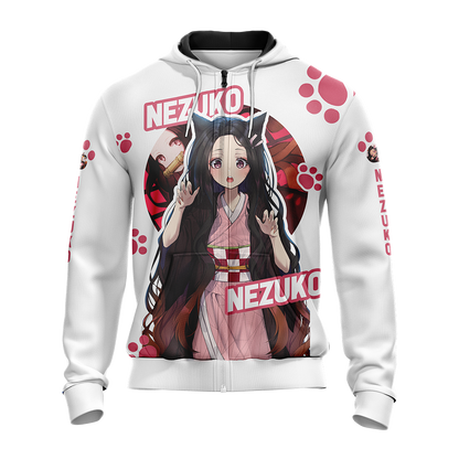 Nezuko Demon Slayer All Over Print T-shirt Zip Hoodie Pullover Hoodie   