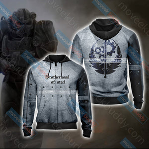 Fallout 4 - Brotherhood of steel Unisex 3D T-shirt Zip Hoodie XS 