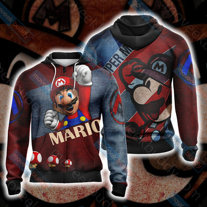 Mario New Style Unisex 3D T-shirt Zip Hoodie XS 