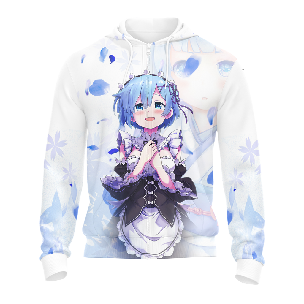Rem Re:Zero All Over Print T-shirt Zip Hoodie Pullover Hoodie   