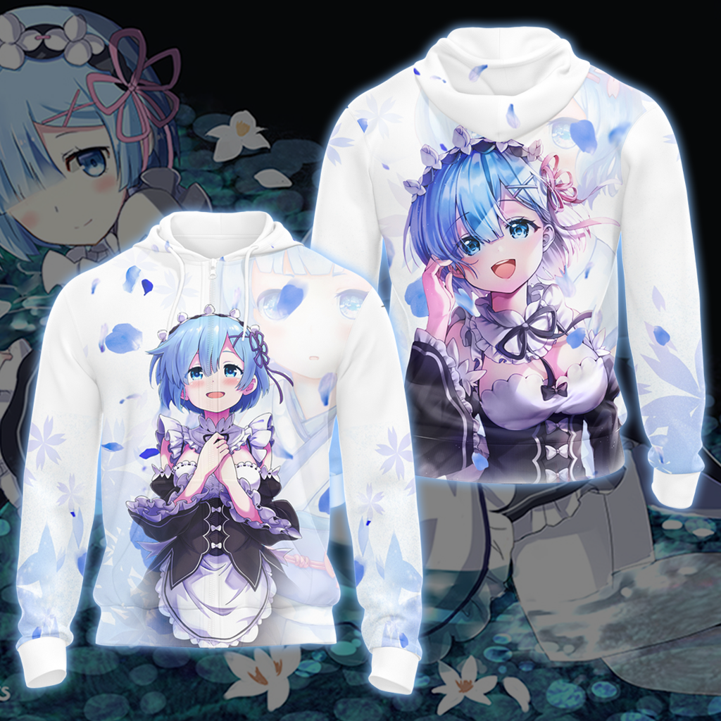 Rem Re:Zero All Over Print T-shirt Zip Hoodie Pullover Hoodie Zip Hoodie S 