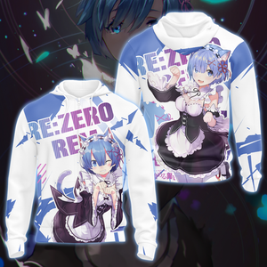 Rem Re:Zero All Over Print T-shirt Zip Hoodie Pullover Hoodie Zip Hoodie S 