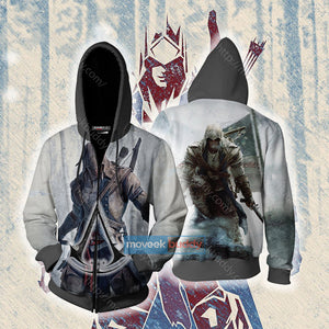 Assassin's Creed III Connor Cosplay Unisex 3D T-shirt Zip Hoodie XS 