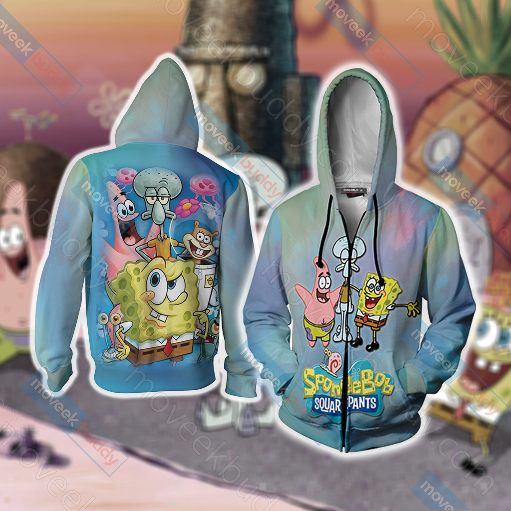 SpongeBob SquarePants Unisex 3D T-shirt Zip Hoodie XS 