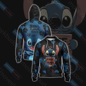 Stitch Loves Hugs Free Hugs Unisex 3D T-shirt Zip Hoodie XS 