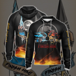 Mortal Kombat Scorpio And Sub Zero Finish Him Unisex 3D T-shirt Zip Hoodie XS 