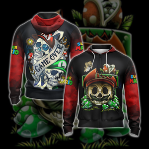 Mario Skull Unisex 3D T-shirt Zip Hoodie XS 