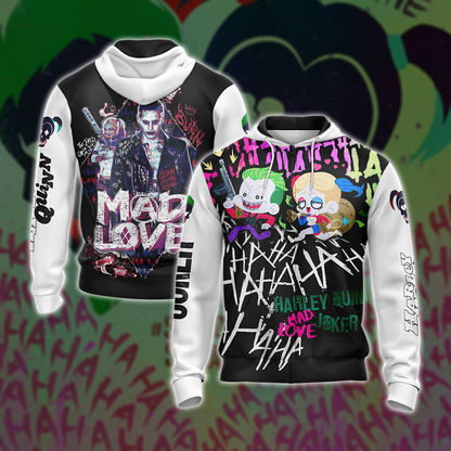Suicide Squad Harley Quinn And Joker Unisex 3D T-shirt Zip Hoodie XS 