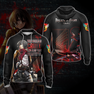 The World Is Cruel and Also Very Beautiful Mikasa Attack On Titan Anime T-shirt Zip Hoodie Pullover Hoodie Zip Hoodie S 