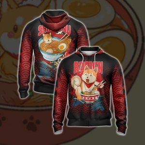 Shiba Inu and Ramen Japanese Style Unisex 3D T-shirt Zip Hoodie XS 