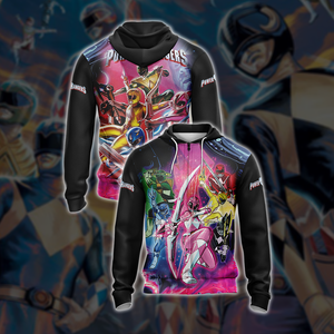 Mighty Morphin Power Rangers Unisex 3D T-shirt Zip Hoodie XS 