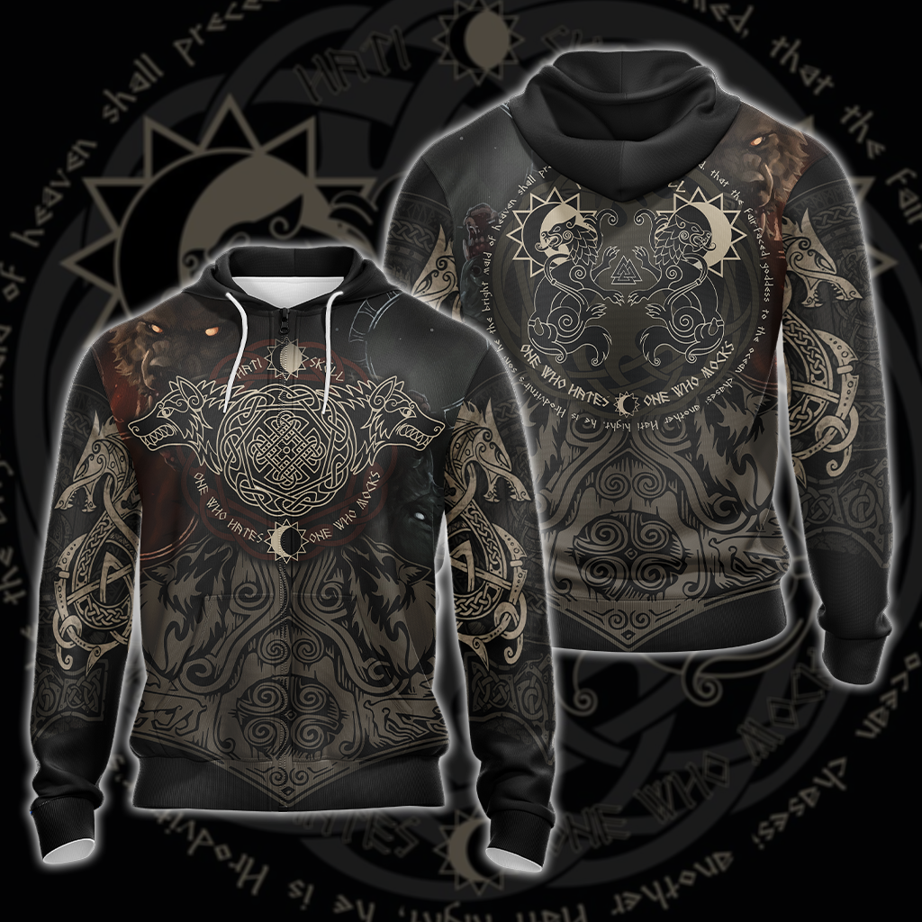 Vikings - The Sons Fenrir The Wolf Hati & Sköll - One Who Hates One Who Mocks Unisex 3D T-shirt Zip Hoodie Pullover Hoodie Zip Hoodie S 