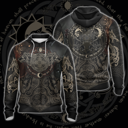 Vikings - The Sons Fenrir The Wolf Hati & Sköll - One Who Hates One Who Mocks Unisex 3D T-shirt Zip Hoodie Pullover Hoodie Zip Hoodie S 