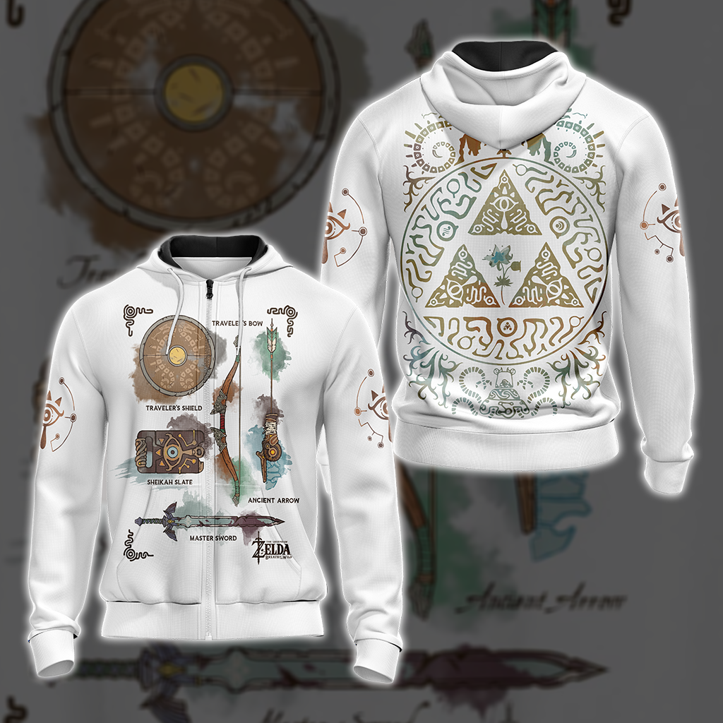 The Legend of Zelda Breath of The Wild Link Inventory Graphic All Over Print T-shirt Zip Hoodie Pullover Hoodie