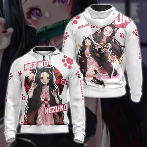 Nezuko Demon Slayer All Over Print T-shirt Zip Hoodie Pullover Hoodie Zip Hoodie S 
