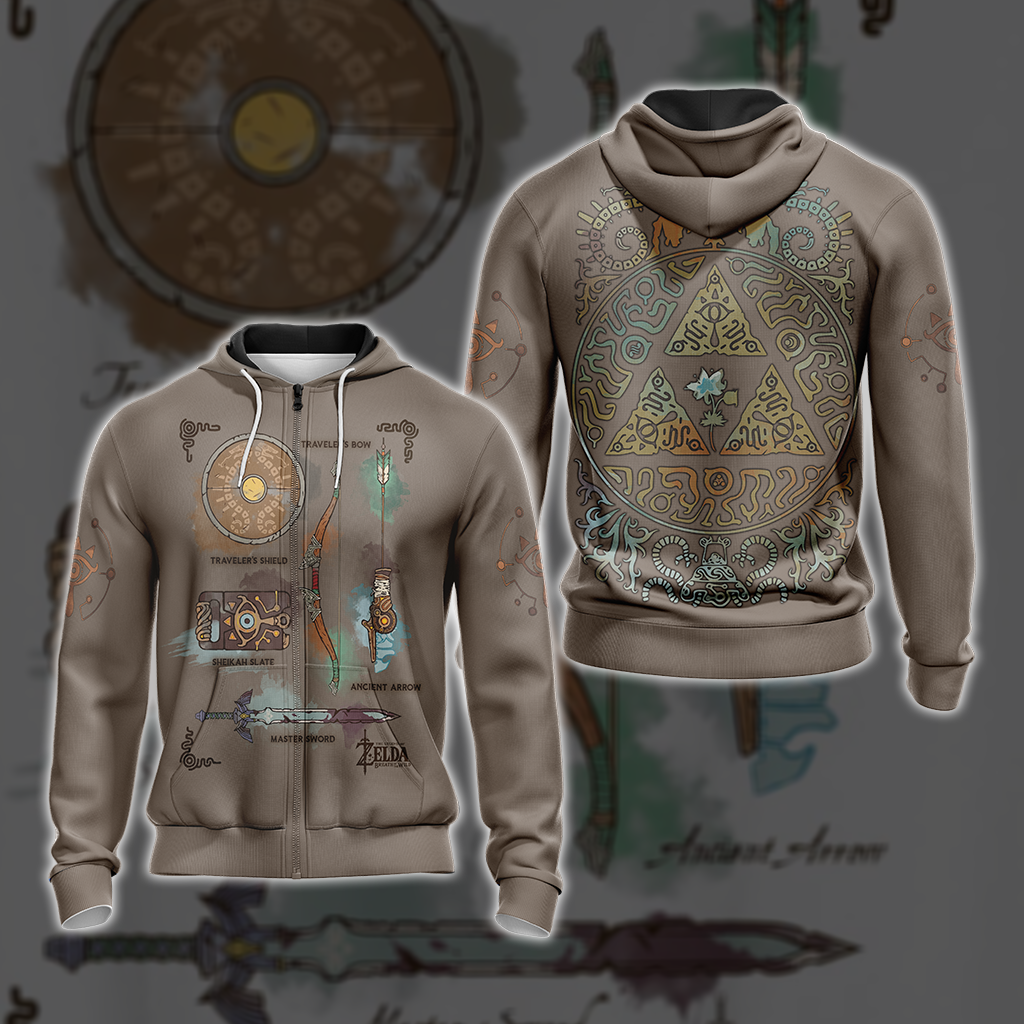 The Legend of Zelda Breath of The Wild Link Inventory Graphic All Over Print T-shirt Zip Hoodie Pullover Hoodie