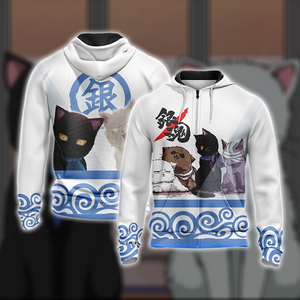 Gintama Cats Unisex 3D T-shirt Zip Hoodie XS 