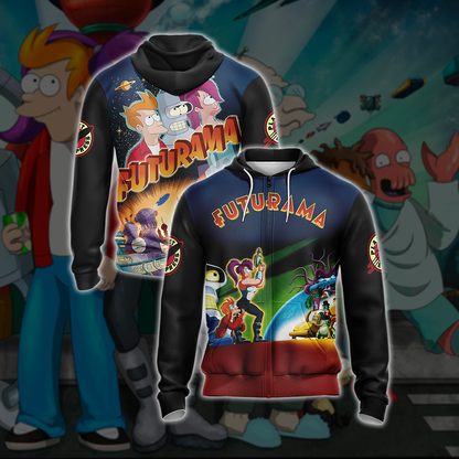 Futurama New Style Unisex 3D T-shirt Zip Hoodie XS 